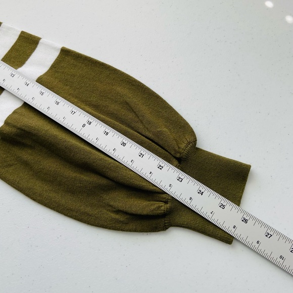 Michael Kors Sweater Women’s Medium Olive White Cardigan Striped Long Sleeve. - Picture 11 of 12